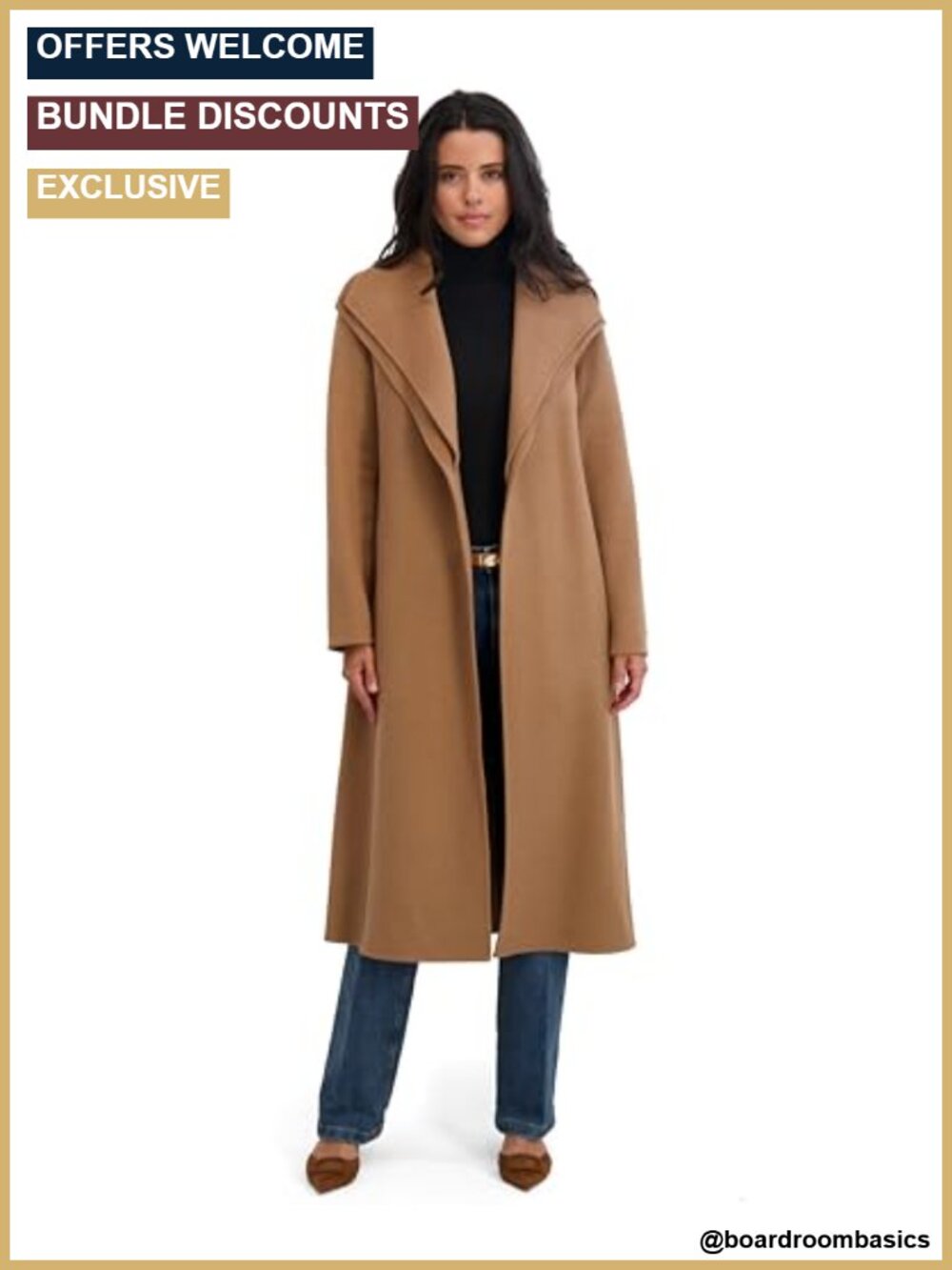 Women's Slim Fit Wrap Wool Blend Coat with Tie Belt Long Overcoat